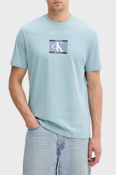 Calvin Klein % 100 Pamuk Regular Fit Bisiklet Yaka Logolu LV04RC854GCJ4 Erkek T Shirt LV04RC854G CJ4 AÇIK MAVİ - 1