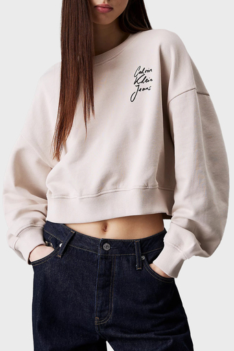 Calvin Klein % 100 Pamuk Relaxed Fit Bisiklet Yaka Crop J20J224743PDH Bayan Sweat J20J224743 PDH AÇIK GRİ - 1