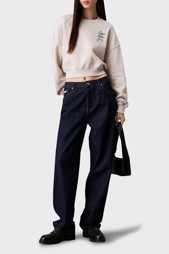 Calvin Klein % 100 Pamuk Relaxed Fit Bisiklet Yaka Crop J20J224743PDH Bayan Sweat J20J224743 PDH AÇIK GRİ - 3