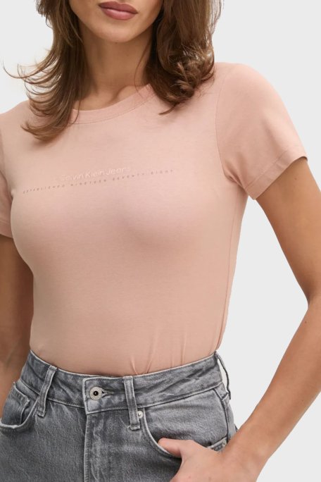 Calvin Klein % 100 Pamuk Slim Fit Bisiklet Yaka J20J224990TGW Bayan T Shirt J20J224990 TGW PUDRA - 4
