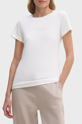 Calvin Klein % 100 Pamuk Slim Fit Bisiklet Yaka J20J224990YAF Bayan T Shirt J20J224990 YAF BEYAZ - 1