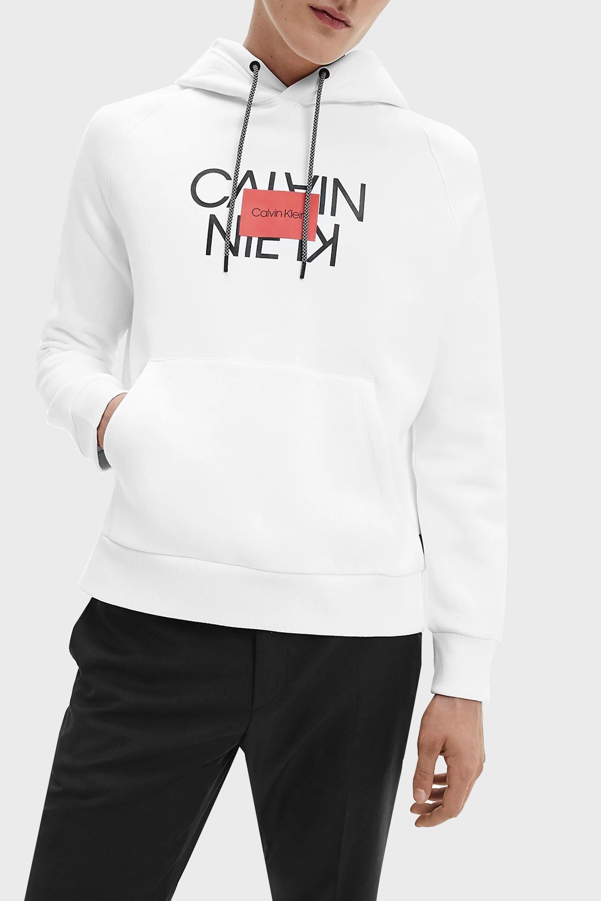 Calvin Klein % 100 Pamuklu Regular Fit Kapüşonlu Erkek Sweat K10K106473 YAF BEYAZ