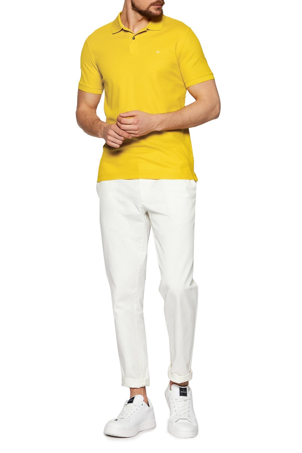 Calvin Klein % 100 Pamuklu Slim Fit Polo Erkek T Shirt K10K102758 ZCO SARI