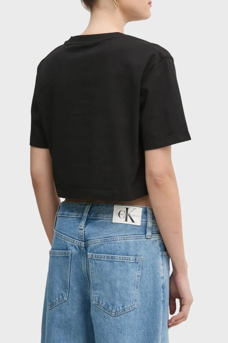 Calvin Klein Baskılı Pamuklu Oversize Fit Yuvarlak Yaka Crop J20J225578BEH Bayan T Shirt J20J225578 BEH SİYAH - 3