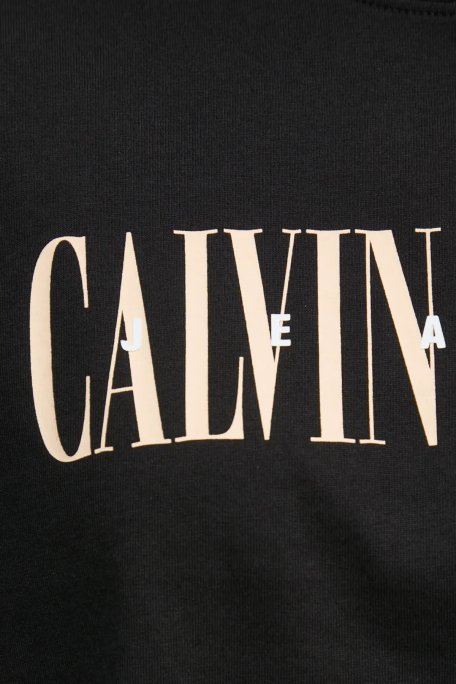 Calvin Klein Baskılı Pamuklu Oversize Fit Yuvarlak Yaka Crop J20J225578BEH Bayan T Shirt J20J225578 BEH SİYAH - 5