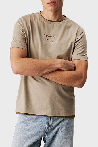 Calvin Klein Baskılı Pamuklu Regular Fit Bisiklet Yaka K10K114172PAH Erkek T Shirt K10K114172 PAH BEJ - 1