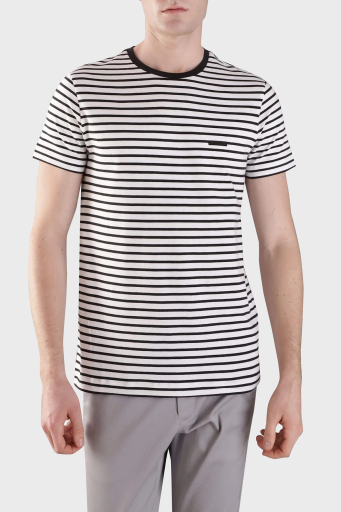 Calvin Klein Çizgili Pamuklu Slim Fit Bisiklet Yaka K10K1141770K7 Erkek T Shirt K10K114177 0K7 BEYAZ-SİYAH - 1
