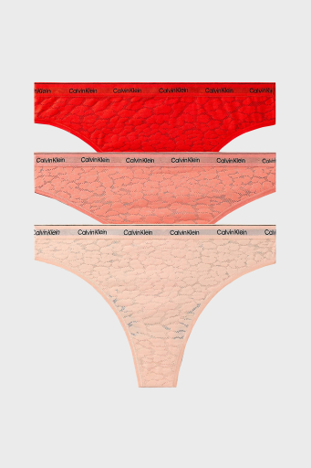 Calvin Klein Dantelli 3 Pack Brazilian 000QD5225EW5R Bayan Külot 000QD5225E W5R Pudra-Pembe-Kırmızı - 2