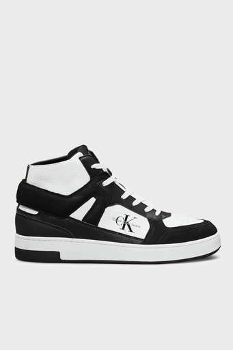 Calvin Klein Deri Logolu Bilekli Sneaker YM0YM011090GM Erkek Ayakkabı YM0YM01109 0GM SİYAH-BEYAZ - 1