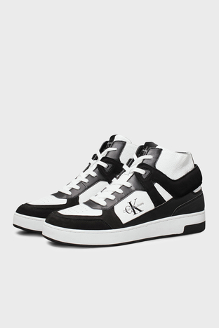 Calvin Klein - Calvin Klein Deri Logolu Bilekli Sneaker YM0YM011090GM Erkek Ayakkabı YM0YM01109 0GM SİYAH-BEYAZ (1)