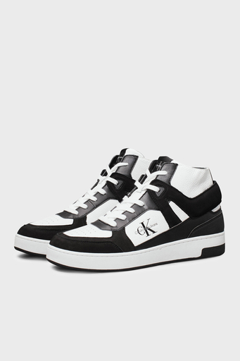 Calvin Klein Deri Logolu Bilekli Sneaker YM0YM011090GM Erkek Ayakkabı YM0YM01109 0GM SİYAH-BEYAZ