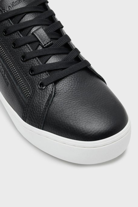 Calvin Klein Deri Logolu Fermuar Detaylı Sneaker YM0YM012540GM Erkek Ayakkabı YM0YM01254 0GM SİYAH-BEYAZ - 4