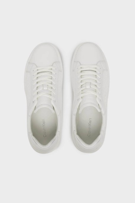 Calvin Klein Deri Logolu Kalın Taban Sneaker HM0HM019700K4 Erkek Ayakkabı HM0HM01970 0K4 BEYAZ - 3