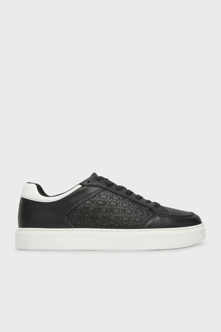Calvin Klein Deri Monogram Logo Baskılı Sneaker HM0HM018990GM Erkek Ayakkabı HM0HM01899 0GM SİYAH-BEYAZ - 1