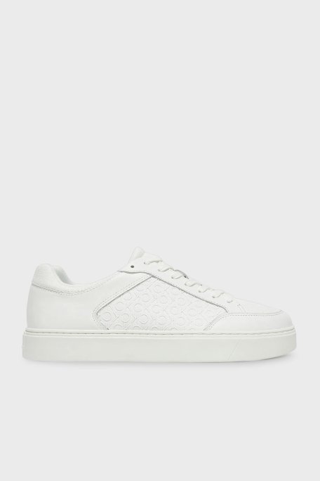 Calvin Klein Deri Monogram Logo Baskılı Sneaker HM0HM018990K4 Erkek Ayakkabı HM0HM01899 0K4 BEYAZ - 1