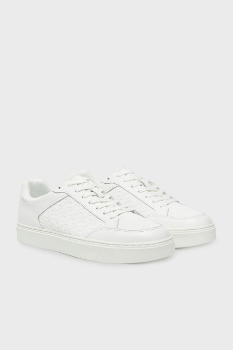Calvin Klein Deri Monogram Logo Baskılı Sneaker HM0HM018990K4 Erkek Ayakkabı HM0HM01899 0K4 BEYAZ - 2
