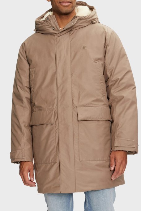 Calvin Klein Dolgulu Pamuklu Relaxed Fit Kapüşonlu Uzun J30J326082PAV Erkek Parka J30J326082 PAV GRİ - 1
