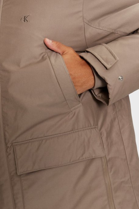 Calvin Klein Dolgulu Pamuklu Relaxed Fit Kapüşonlu Uzun J30J326082PAV Erkek Parka J30J326082 PAV GRİ - 6