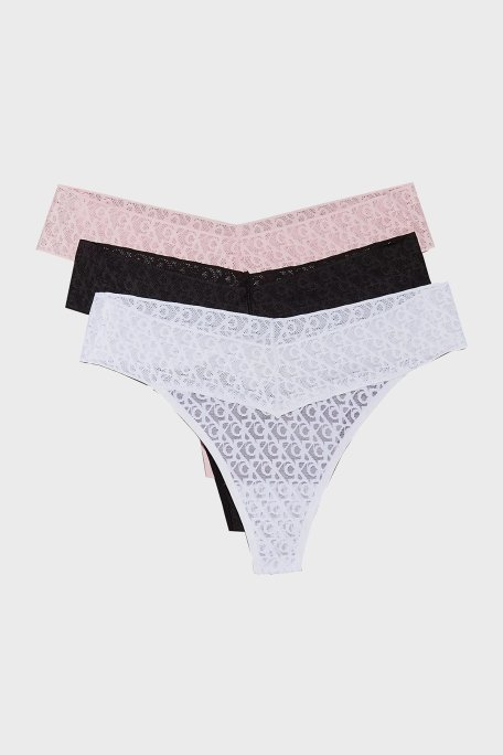 Calvin Klein Düşük Bel Tanga 3 Pack LV00QD5304W5T Bayan Külot LV00QD5304 W5T Beyaz-Pembe-Siyah - 1