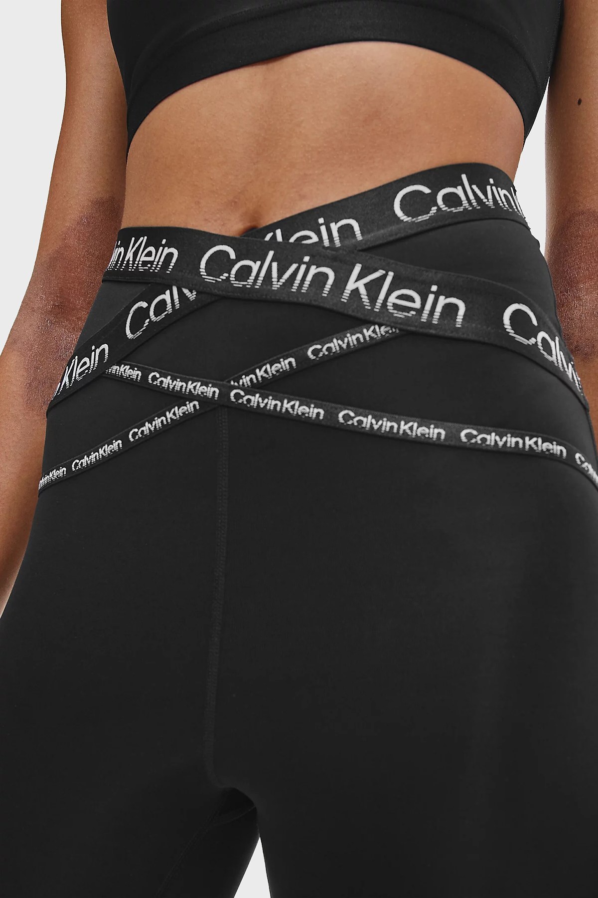 Calvin Klein Elastik Yüksek Çapraz Bel Bantlı Bayan Tayt 00GWS2L616 BAE SİYAH