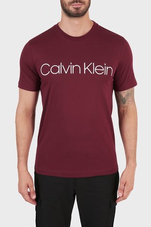 Calvin Klein - Calvin Klein Baskılı % 100 Pamuk Bisiklet Yaka Regular Fit Erkek T Shirt K10K103078 XUU BORDO