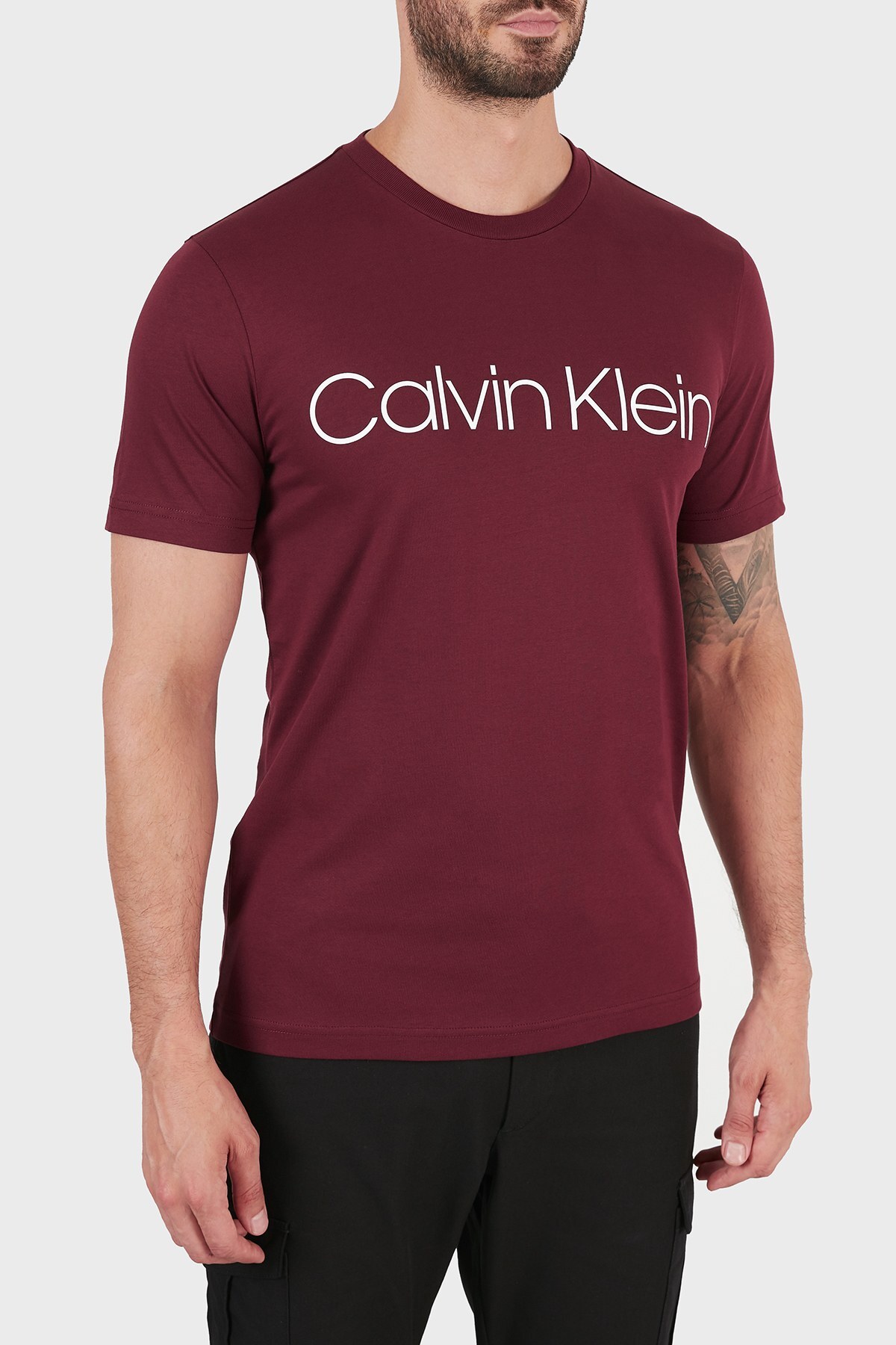 Calvin Klein Baskılı % 100 Pamuk Bisiklet Yaka Regular Fit Erkek T Shirt K10K103078 XUU BORDO