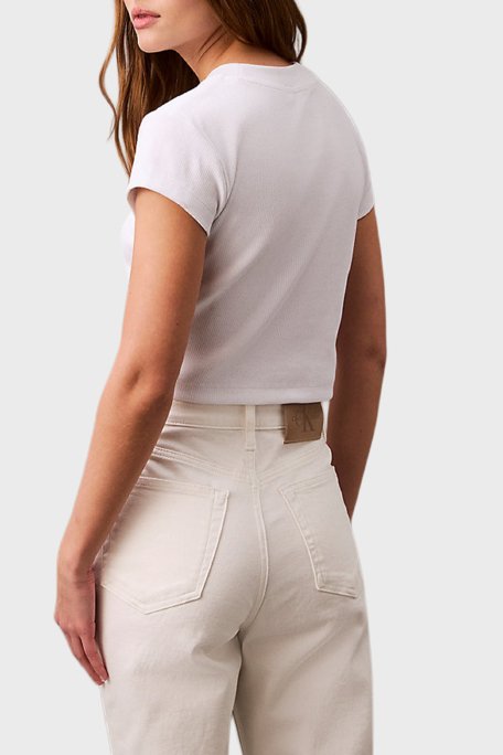 Calvin Klein Fitilli Pamuklu Slim Fit Bisiklet Yaka Crop LV047AB802YAA Bayan T Shirt LV047AB802 YAA BEYAZ - 2