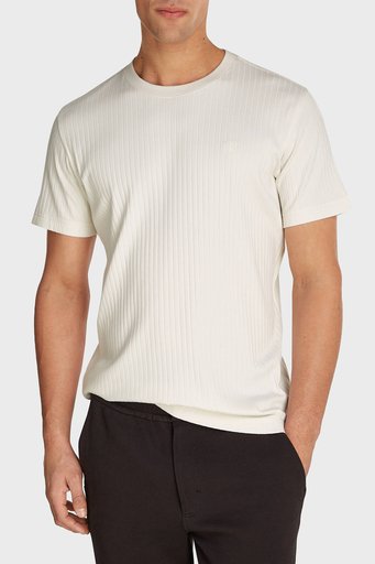Calvin Klein Fitilli Streç Pamuklu Regular Fit Bisiklet Yaka J30J326149YBI Erkek T Shirt J30J326149 YBI EKRU - 1