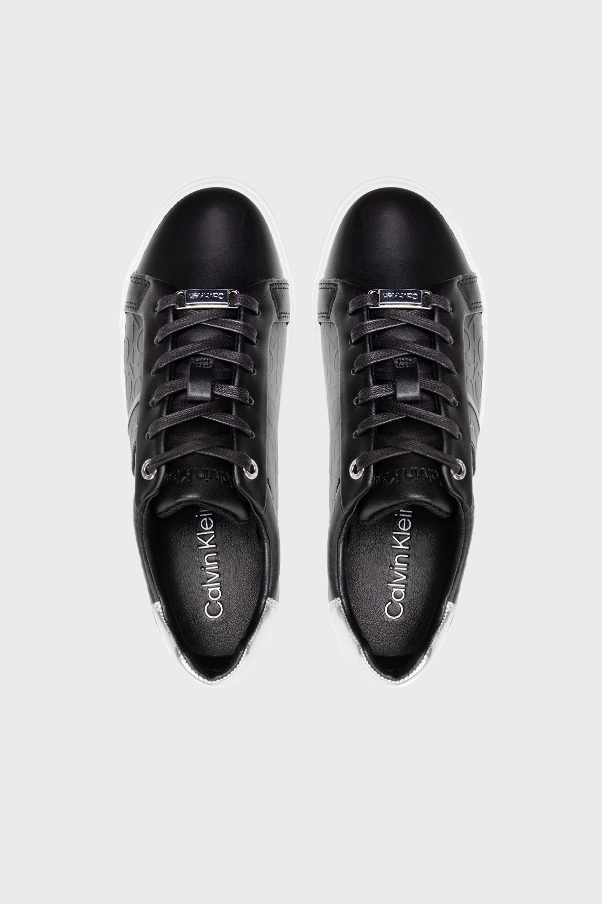 Calvin Klein Hakiki Deri Sneaker Bayan Ayakkabı HW0HW00870 0GP SİYAH-GÜMÜŞ
