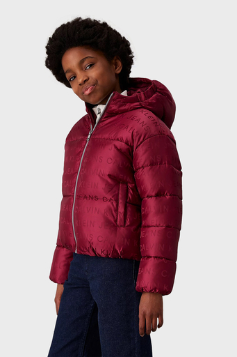 Calvin Klein Jakarlı Logolu Kapüşonlu Şişme IG0IG027300KS Çocuk Mont IG0IG02730 0KS BORDO - 1