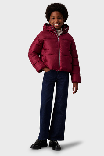 Calvin Klein Jakarlı Logolu Kapüşonlu Şişme IG0IG027300KS Çocuk Mont IG0IG02730 0KS BORDO - 3