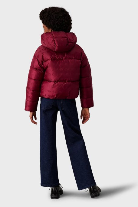 Calvin Klein Jakarlı Logolu Kapüşonlu Şişme IG0IG027300KS Çocuk Mont IG0IG02730 0KS BORDO - 3