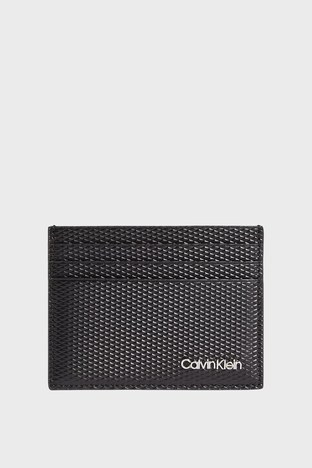 Calvin Klein - Calvin Klein Kabartmalı Deri Erkek Kartlık K50K509188 BAX SİYAH