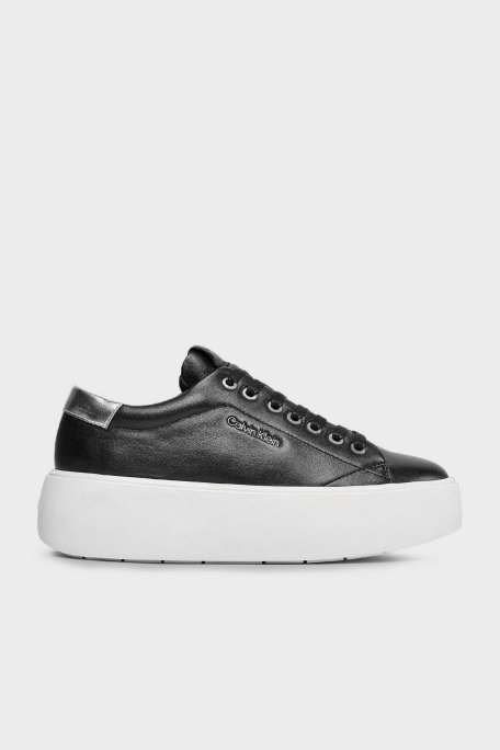 Calvin Klein Kalın Tabanlı Deri Sneaker HW0HW018610GN Bayan Ayakkabı HW0HW01861 0GN SİYAH-GÜMÜŞ - 1