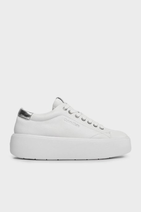 Calvin Klein Kalın Tabanlı Deri Sneaker HW0HW018610K6 Bayan Ayakkabı HW0HW01861 0K6 BEYAZ-GÜMÜŞ - 1