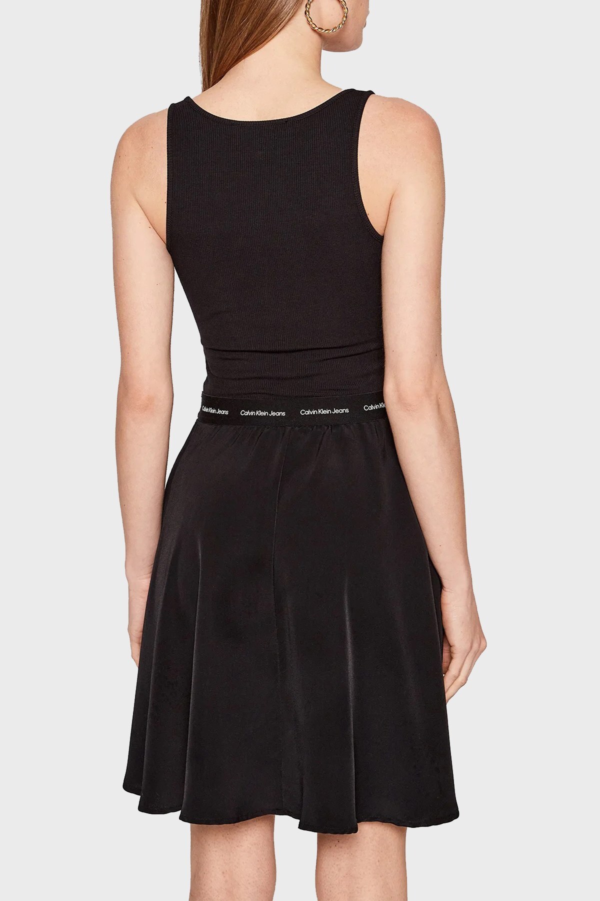 Calvin Klein Kontrast Bant Detaylı Kalın Askılı Bayan Elbise J20J218348 BEH SİYAH