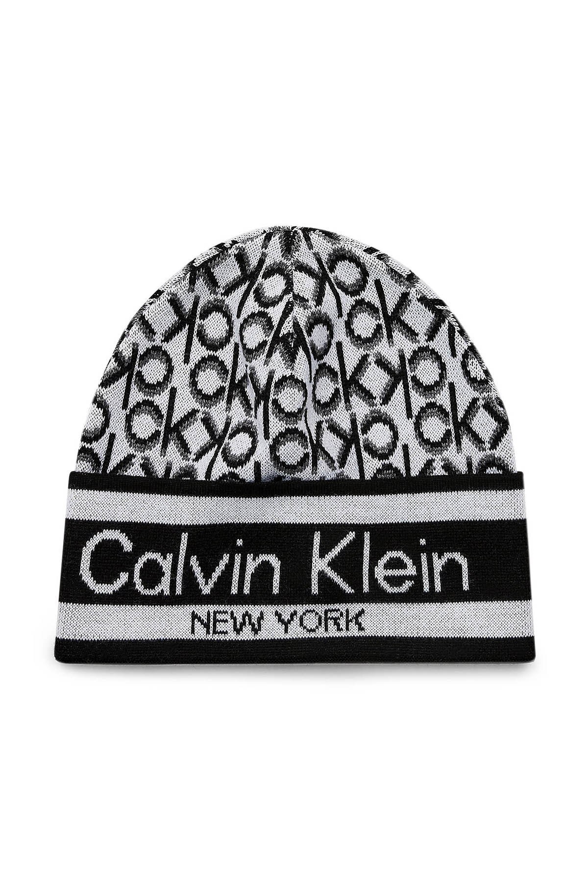 Calvin Klein Logo Baskılı % 100 Pamuk Kadın Bere K60K607296 0GX GRİ