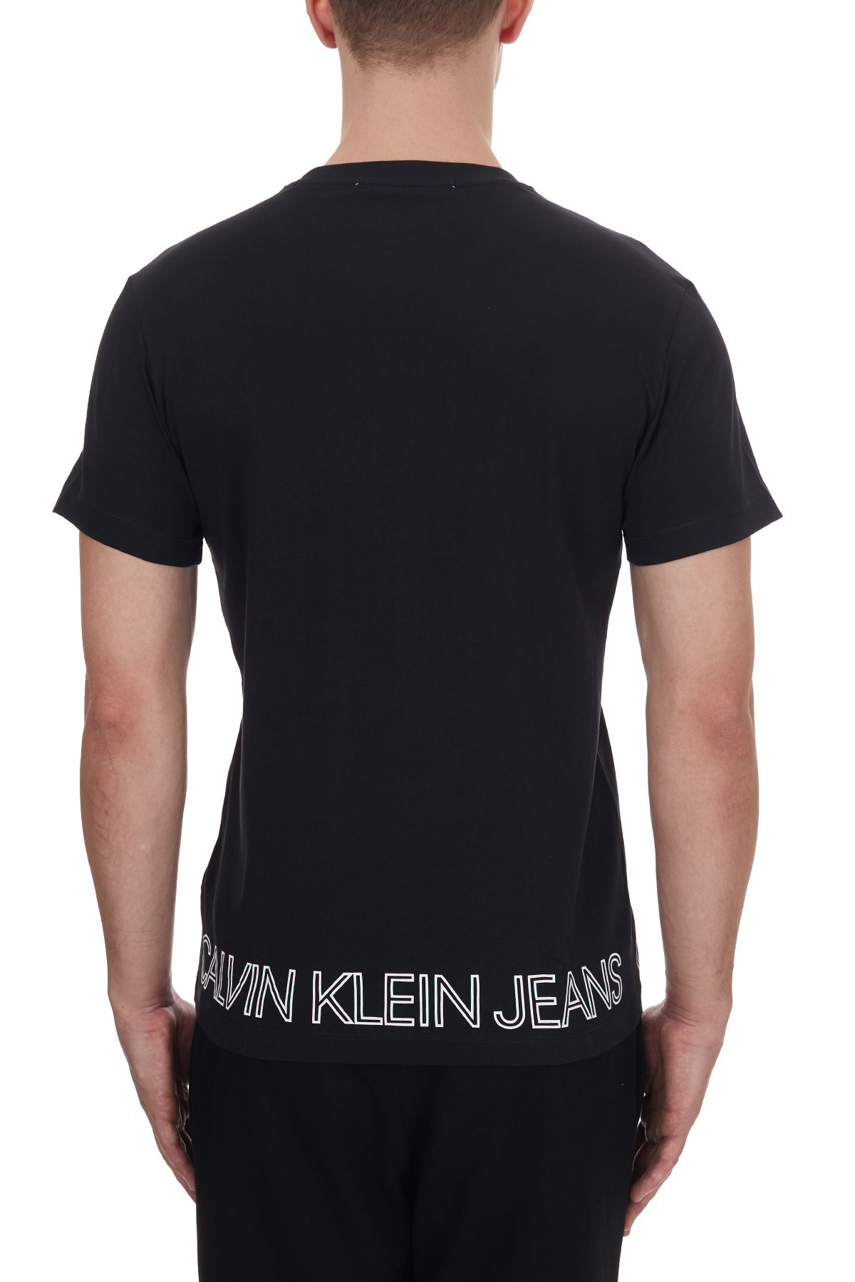 Calvin Klein Logo Baskılı Bisiklet Yaka % 100 Pamuk Erkek T Shirt J30J316457 BEH SİYAH