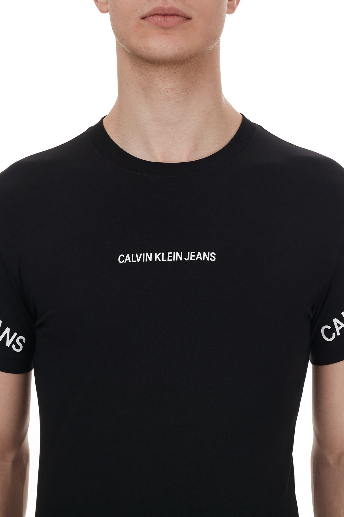 Calvin Klein Logo Baskılı Bisiklet Yaka Pamuklu Erkek T Shirt J30J316465 BEH SİYAH