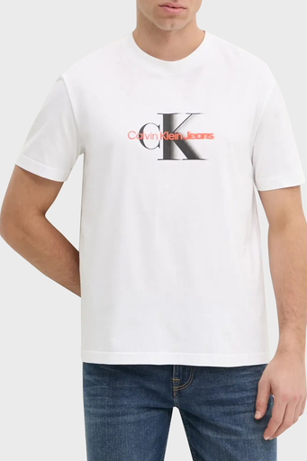 Calvin Klein Logo Baskılı Pamuklu Regular Fit Bisiklet Yaka J30J327471YAF Erkek T Shirt J30J327471 YAF BEYAZ - 1