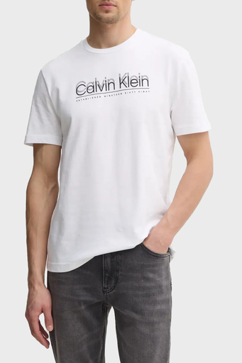 Calvin Klein Logo Baskılı Pamuklu Regular Fit Bisiklet Yaka K10K114149YAF Erkek T Shirt K10K114149 YAF BEYAZ - 1