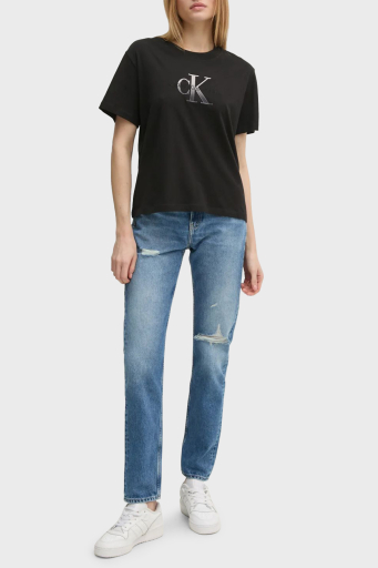 Calvin Klein Logo Baskılı Pamuklu Relaxed Fit Bisiklet Yaka J20J224798BEH Bayan T Shirt J20J224798 BEH SİYAH - 2