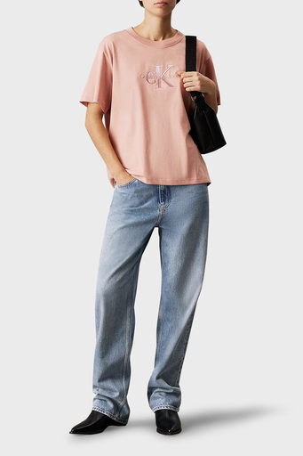 Calvin Klein Logo Baskılı Pamuklu Relaxed Fit Bisiklet Yaka J20J224798TGW Bayan T Shirt J20J224798 TGW PUDRA - 3
