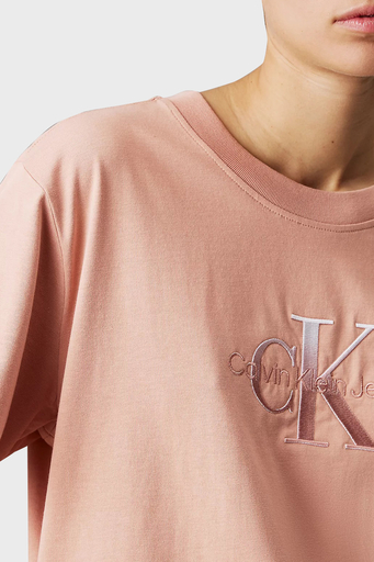 Calvin Klein Logo Baskılı Pamuklu Relaxed Fit Bisiklet Yaka J20J224798TGW Bayan T Shirt J20J224798 TGW PUDRA - 4