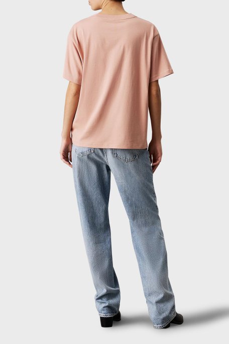 Calvin Klein Logo Baskılı Pamuklu Relaxed Fit Bisiklet Yaka J20J224798TGW Bayan T Shirt J20J224798 TGW PUDRA - 3