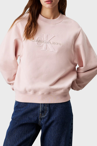 Calvin Klein Logo İşlemeli Pamuklu Comfort Fit Bisiklet Yaka J20J224652TER Bayan Sweat J20J224652 TER PUDRA - 1