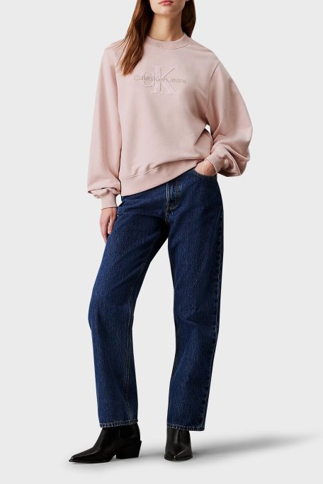 Calvin Klein Logo İşlemeli Pamuklu Comfort Fit Bisiklet Yaka J20J224652TER Bayan Sweat J20J224652 TER PUDRA - 3