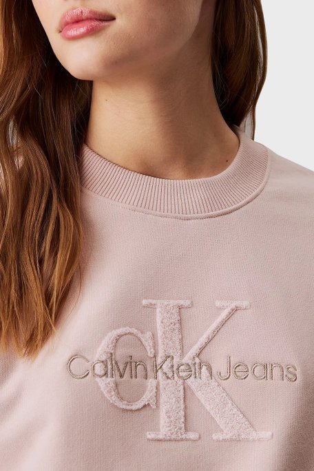 Calvin Klein Logo İşlemeli Pamuklu Comfort Fit Bisiklet Yaka J20J224652TER Bayan Sweat J20J224652 TER PUDRA - 4