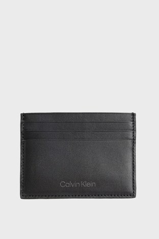 Calvin Klein - Calvin Klein Logolu % 100 Deri Erkek Kartlık K50K508531 BAX SİYAH