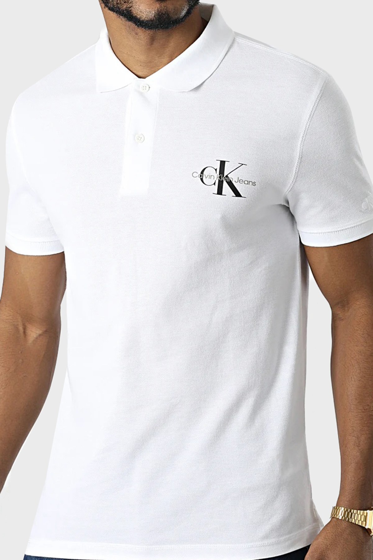 Calvin Klein Logolu % 100 Pamuk Düğmeli Slim Fit T Shirt Erkek Polo J30J320089 YAF BEYAZ